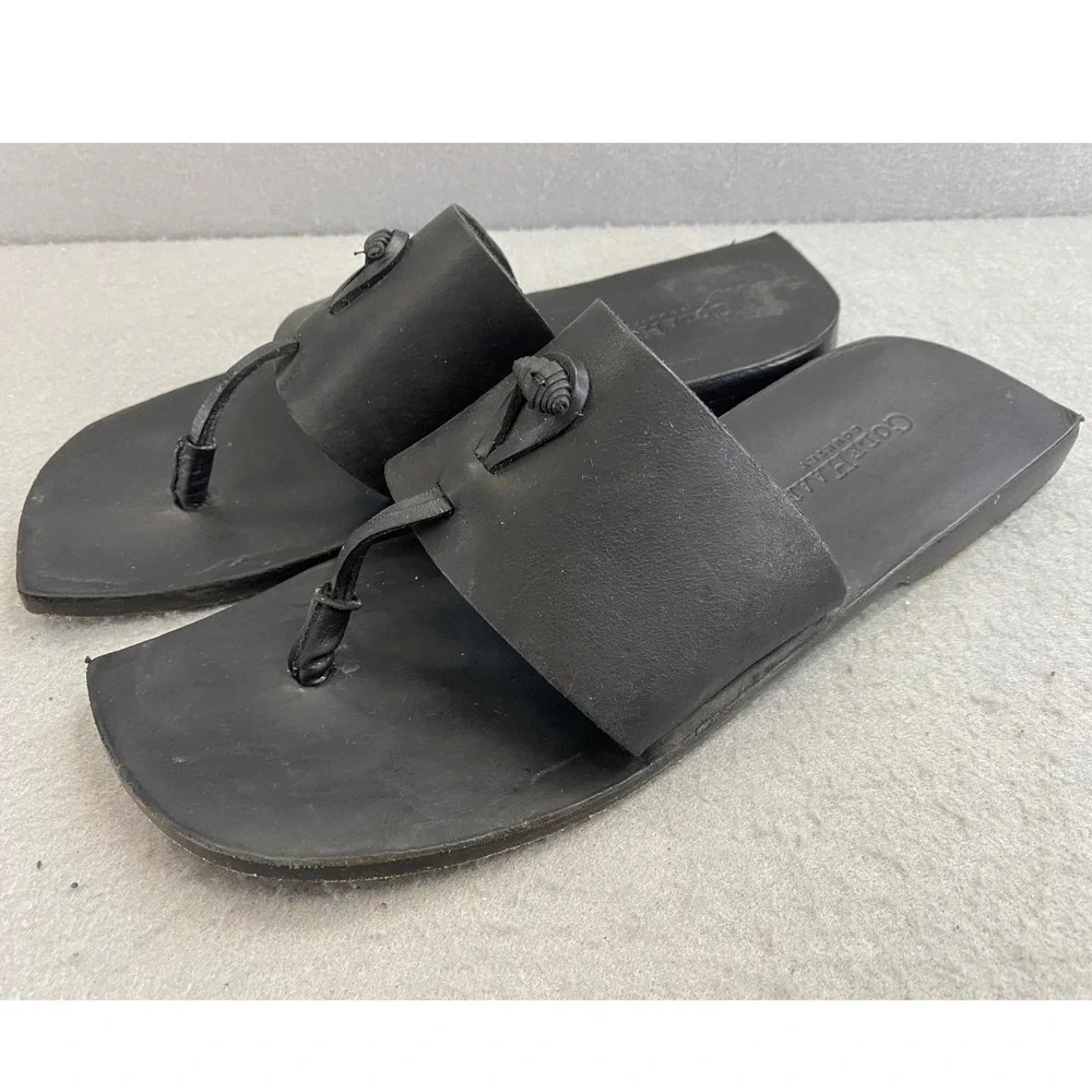 Cole Haan Country Women's 10B Black Leather Thong Sandals Knotted Slide Brazil